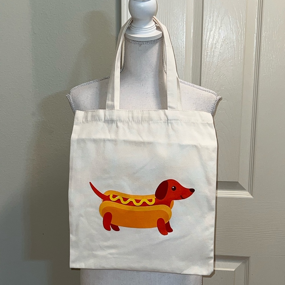 Dachshund Hot Dog Graphic Canvas Tote Bag